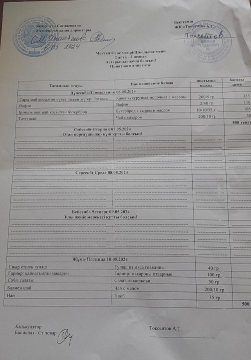 Тамақтану шарттары