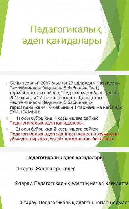 "Педагогикалық әдеп қағидалары" туралы түсіндіру жұмыстарын жүргізді.